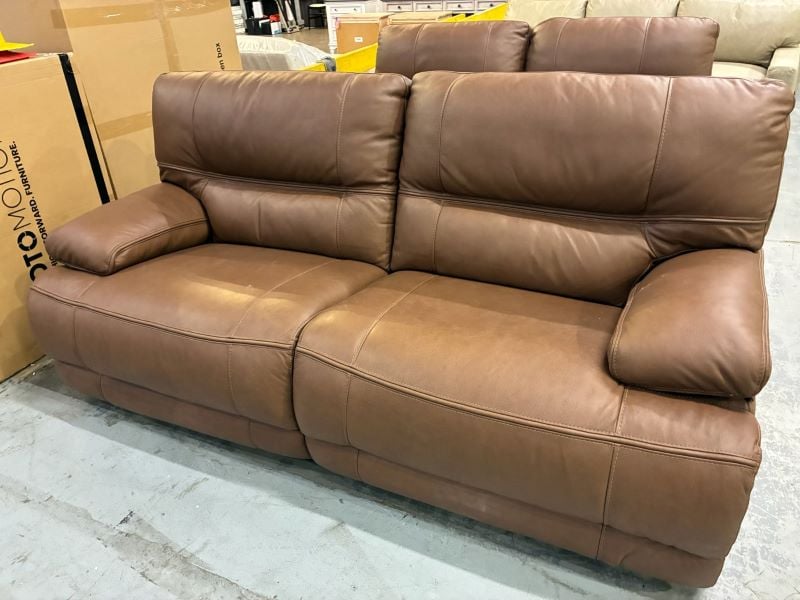 Scratch & Dent Carden Manual Reclining Leather Sofa & Loveseat ONLY 1 AVAILABLE Ready To Ship In Grade 60 Rangers Russet